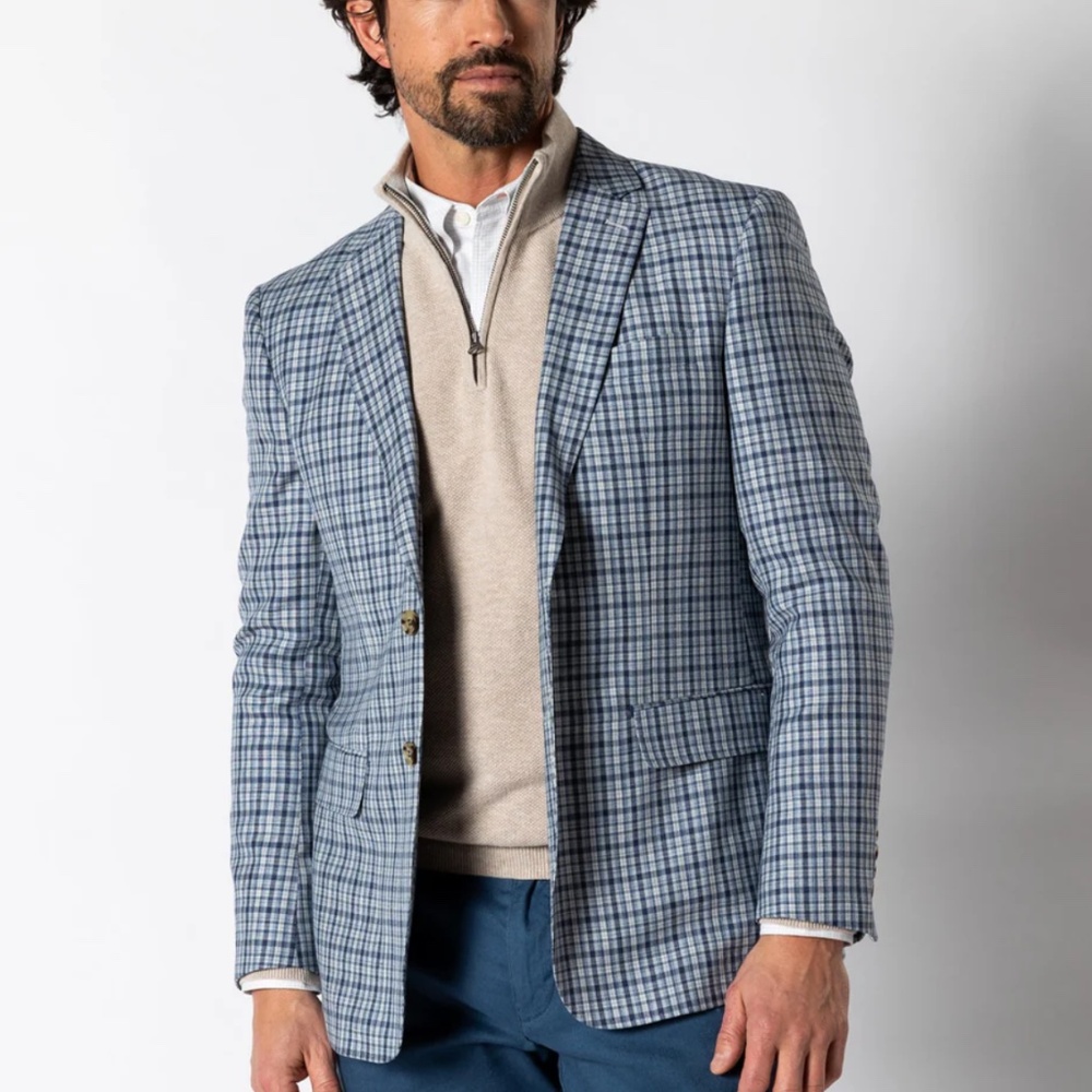 DH Bedford Plaid Sport Coat Navy